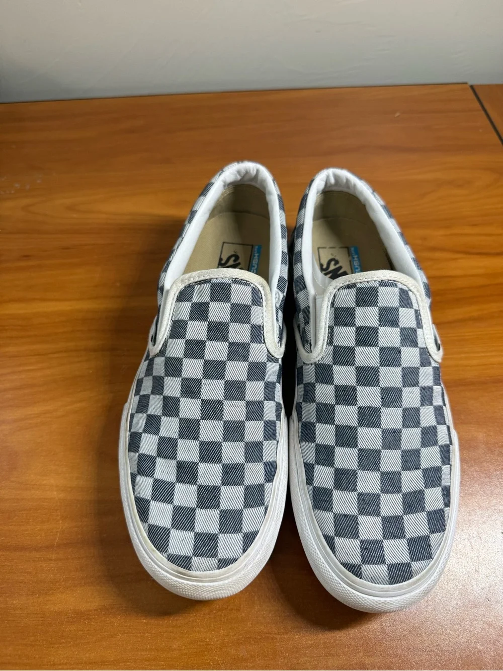 Vans Classic Checkerboard Slip-On Sneakers Navy Grey Skate Monochrome W9
